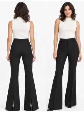 Massimo Dutti Ponte Knit Flared Trousers with Front Seams & Back Hem Slits Large